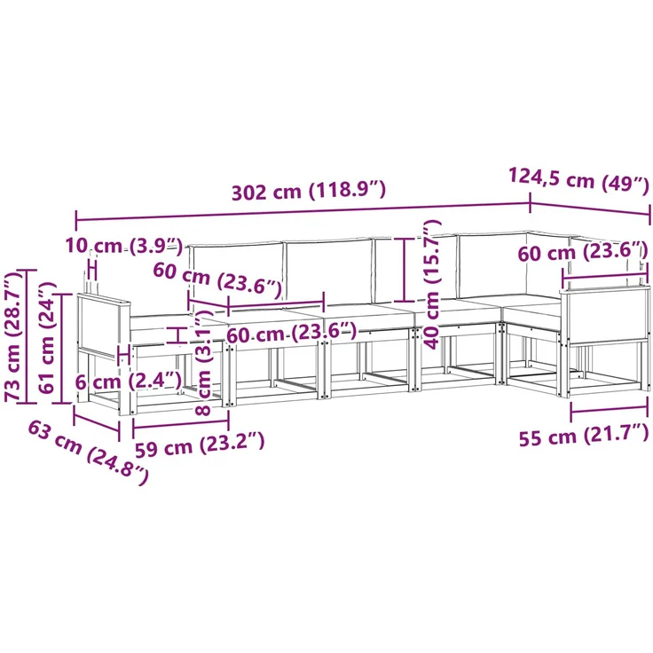 vidaXL Outdoor-Sofagarnitur 6 stk. 6-Sitzer Natur und Anthrazit 3385248 – Bild 8