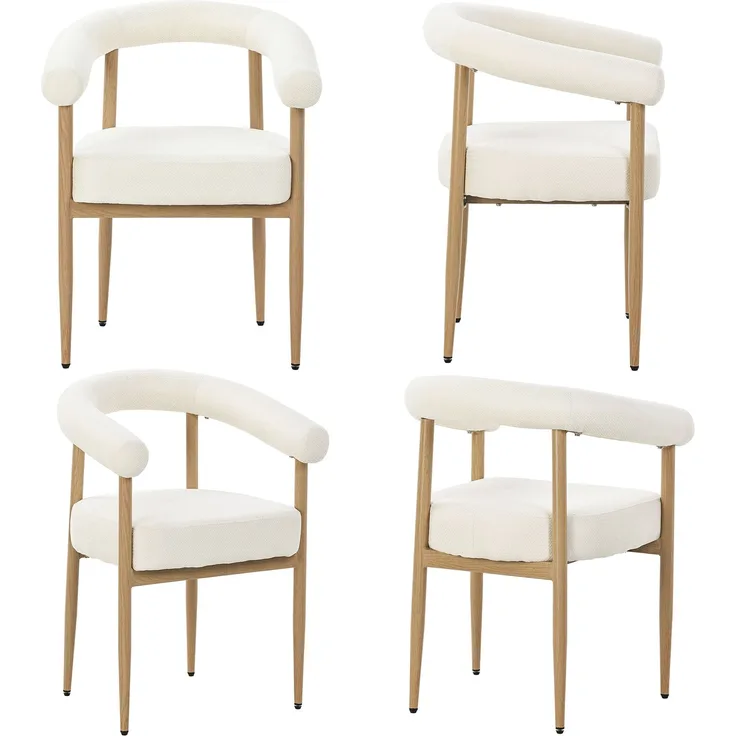 Merax Esszimmerstuhl Gestell aus Metall in Holzoptik Natur, Bezug aus Plüschstoff (Set, 4 St), 4er Set Polsterstühle Armlehnstuhl Küchenstuhl Wohnzimmer Beige