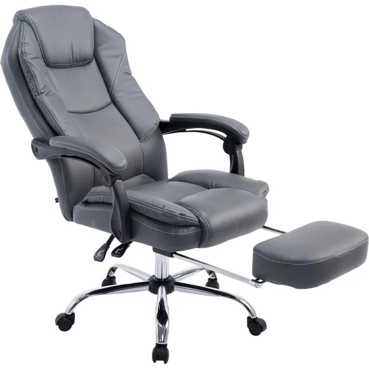 DELUKE® Bürostuhl MEDHA - 114x67x64, Grau Kunstleder Metall in Chromoptik Gestell ergonomische Bürostühle Homeoffice Stuhl mit Rollen