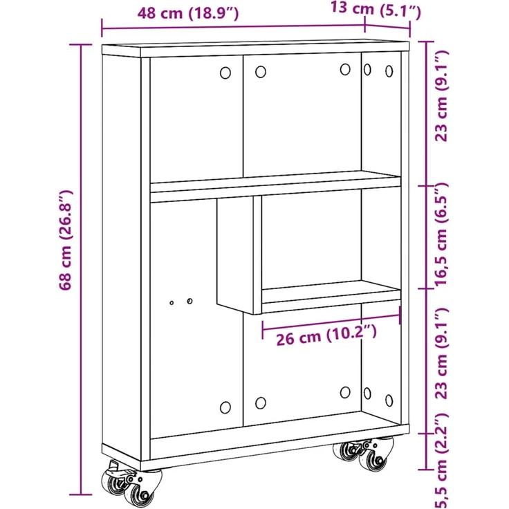 vidaXL Aufbewahrungswagen Schmal Betongrau 48x13x68 cm Holzwerkstoff 855226 – Bild 9