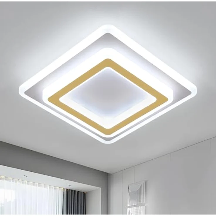 Goeco LED Deckenlampe, 44W 4950LM 6500K Kaltesweiß Gold Deckenleuchte Quadratisch aus Acryl, LED Lampen Deckenbeleuchtung Innen für Wohnzimmer Schlafzimmer Flur Küche Balkon – Bild 1