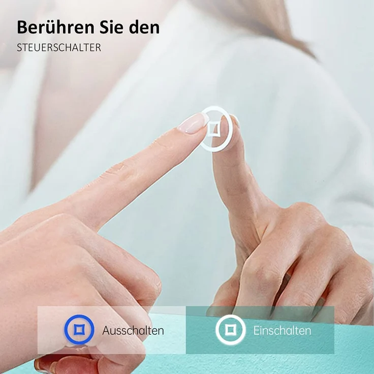 EMKE LED Badspiegel 80x60cm Uhr Beschlagfrei Kaltweißes Licht 3-fache Vergrößerung Touch – Bild 3