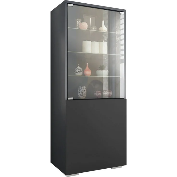 Vladon Standvitrine Granada (Vitrinenschrank, mit Glastür und Glaseinsatz) Anthrazit matt/Schwarz matt (50 x 122,5 x 34,5 cm) – Bild 3