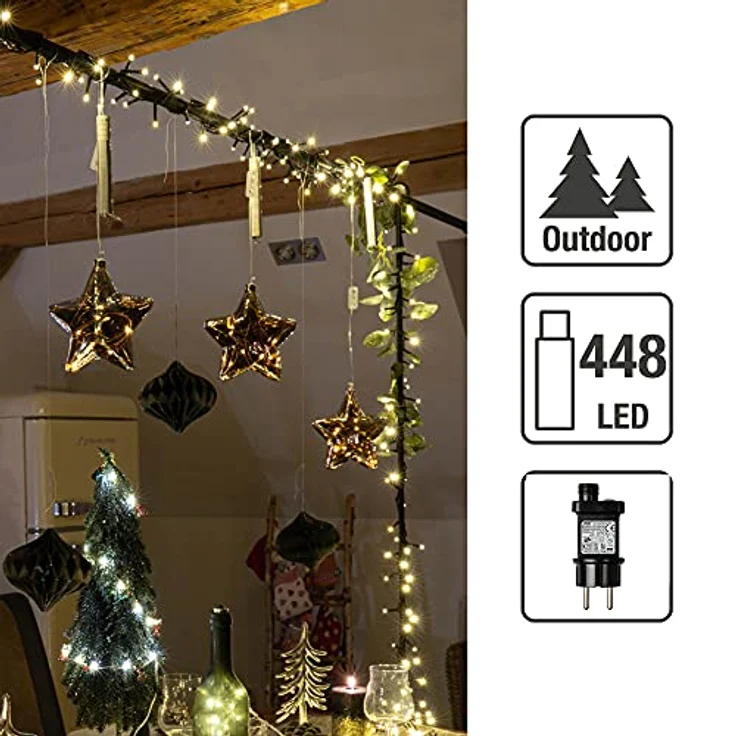 hellum LED Lichterkette Außen Cluster, 8,94m mit 448 warmweißen LEDs, Timer und Strombetrieb für Indoor & Outdoor, Weihnachtsbaumbeleuchtung 576849 – Bild 2