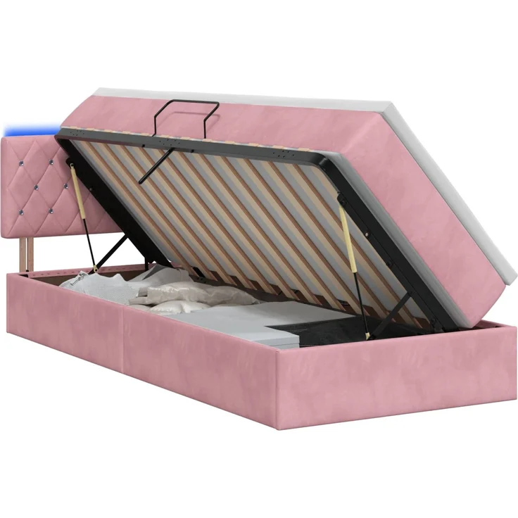 vidaXL LED-Speicherbett mit Matratze Rosa 90x190 cm Samt 3459161 – Bild 2