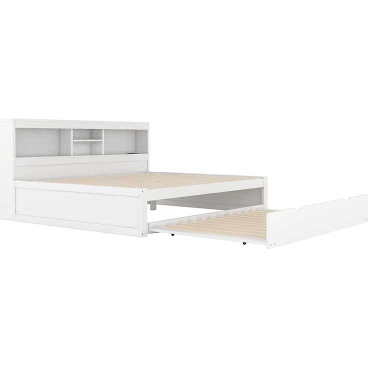 CHICFURN Bett aus Spanplatte und MDF Weiß 140x200 cm mit Ausziehbett, LED-Beleuchtung und USB-Anschlüssen – Bild 8