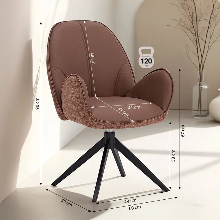 Esszimmerstühle Drehbar 2 Stühle für den Esstisch Küchenstühle mit Armlehne Bouclé Leder Braun Polsterstühle Sessel – Bild 3