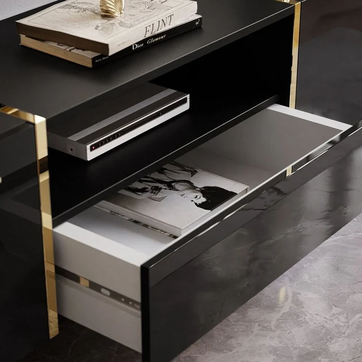 Lookway Lowboard ONYX TV-Schrank auf goldenen Beinen Hochglanz 158 cm – Bild 2