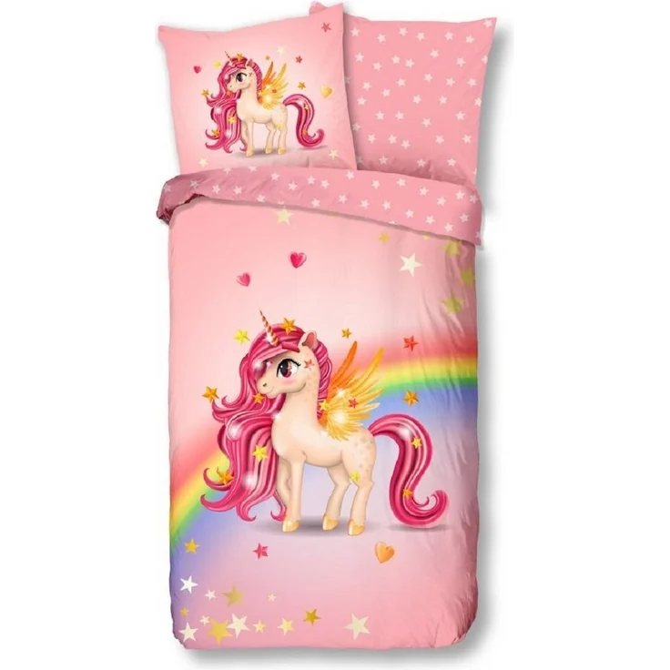 Soma Renforcé Bettwäsche Regenbogen Set 2 teilig Bettbezug 135x200cm Kopfkissenbezug 80x80cm Einhorn pink – Bild 3