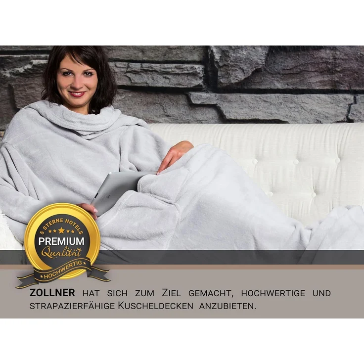 ZOLLNER Kuscheldecke mit Ärmeln, 170x200 cm, hellgrau (grau) – Bild 5
