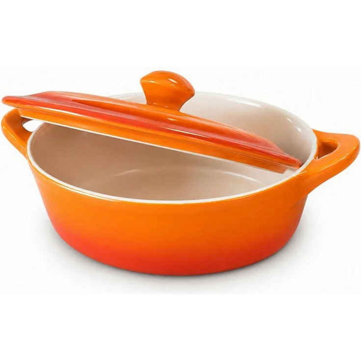 Koopman Ofenschale Auflaufform Gartopf Ofenform 2 Farben Keramik 2 Stk, Keramik, (Set, 2-St, Packung), 2er Set, mit Deckel, Keramik, Orange + Rot – Bild 4