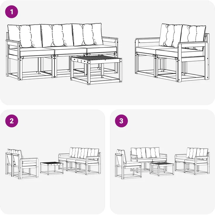 vidaXL Outdoor-Sofagarnitur 6 stk. 5-Sitzer Weiß und Hellgrau 3389205 – Bild 7