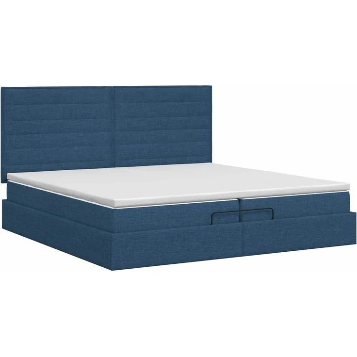 vidaXL Ottoman Bett mit Matratze mit Kopfteil Blau 200 x 200 cm Stoff 3457438 – Bild 5