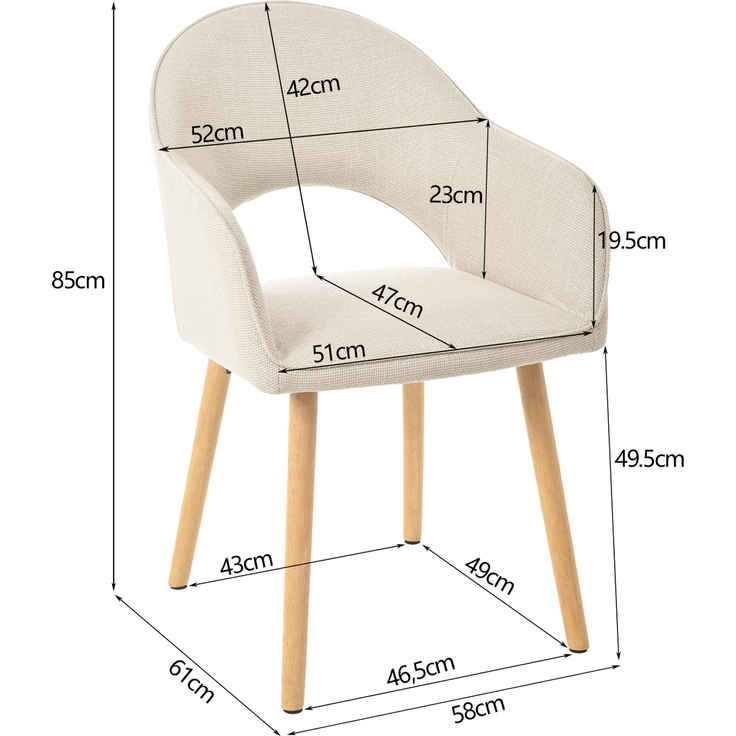 GOEURVANT 1316 Esszimmerstühle 6er-Set mit Armlehnen, Webstoff - Beige – Bild 6