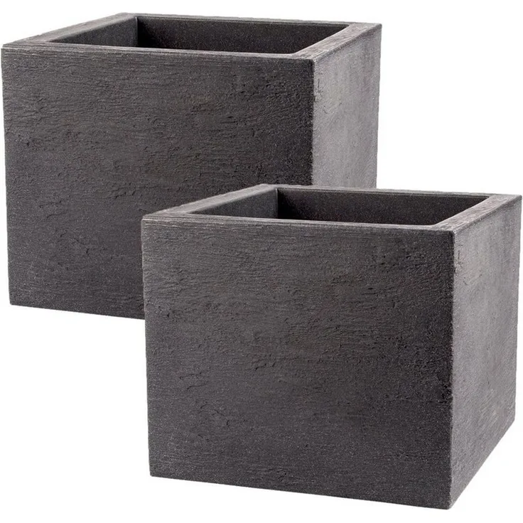 BigDean 2er Set Pflanzkübel 39x39 cm groß - Granitstein-Optik in Anthrazit - Für Außen - XXL Pflanztopf, Blumenkübel, Blumentopf für Terrasse & Balkon
