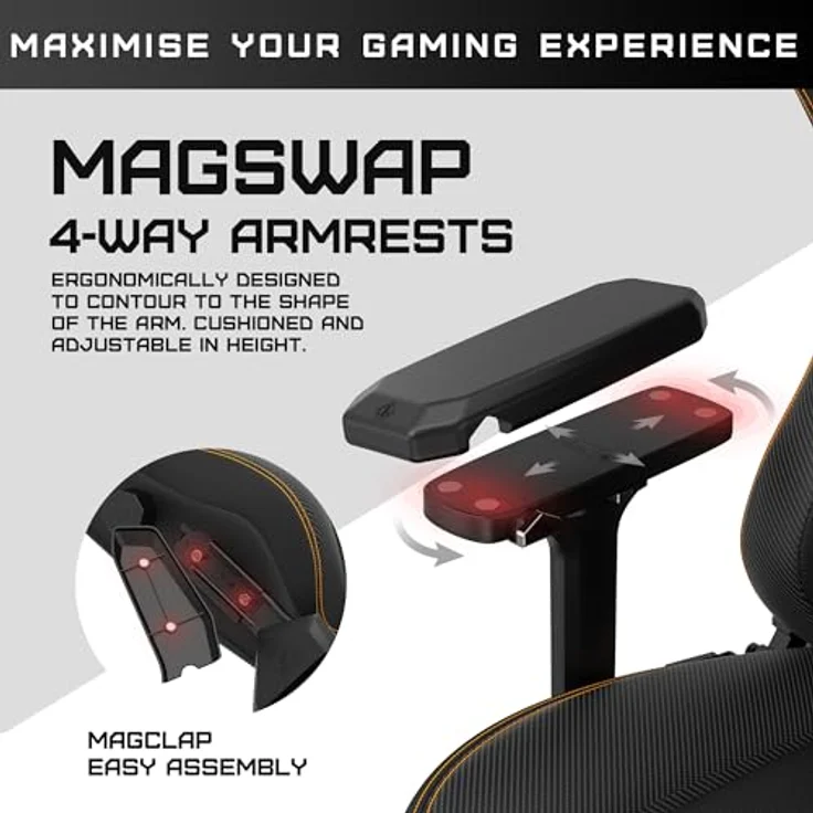 Anda Seat Kaiser 3 XL Gaming-Stühle - Ergonomischer schwarzer PVC-Leder-Gaming-Stuhl für Erwachsene, neigbarer Büro- und Gaming-Sitz, Gamer-Stuhl mit magnetischem Nackenkissen & Lendenwirbelstütze – Bild 4