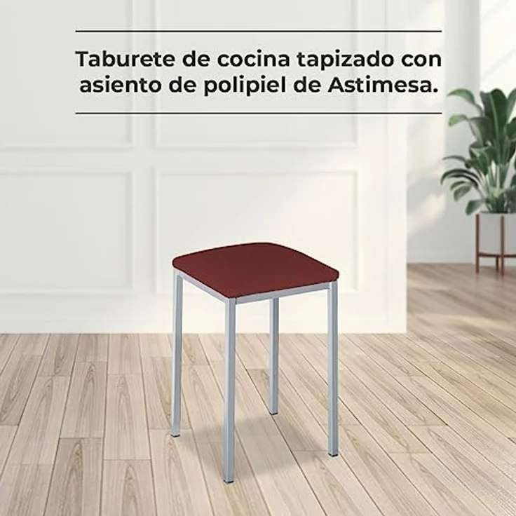 ASTIMESA - Gepolsterter Küchenhocker - Solide und Feste Struktur - Gestell Farbe Aluminium und Sitzfläche aus Kunstleder - Sitzfarbe: Bordeauxrot Lieferumfang: 2 Stück, Maße: 35 x 35 x 45 cm – Bild 2