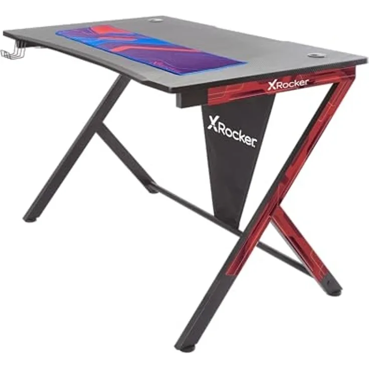 X Rocker Ocelot Carbon Gaming-Schreibtisch mit Mousepad & Kabelmanagement - blau/rot