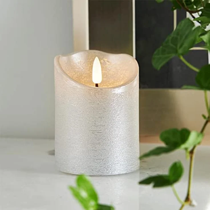 LED Echtwachskerze Flamme Rustic Batterie Timer warmweiß 10cm Ø 75cm – Bild 2