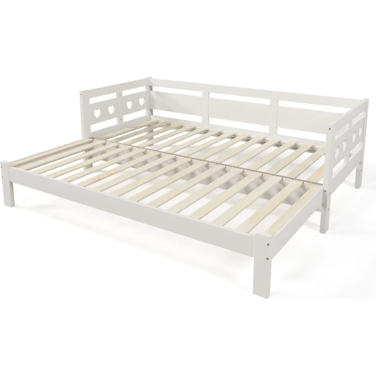 Herzform Schlafsofa, Daybed ausziehbar, Kinderbett und Gästebett, weißes Polster, Kiefernholz, platzsparend – Bild 10