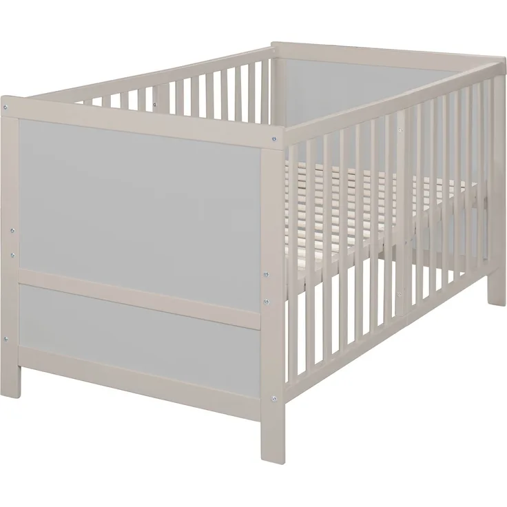 roba Babybett EASY SLEEP 70 x 140 cm inkl. Umbauecken - Mitwachsendes Gitterbett 3-fach höhenverstellbar - 3 Schlupfsprossen - Holz natur / grau