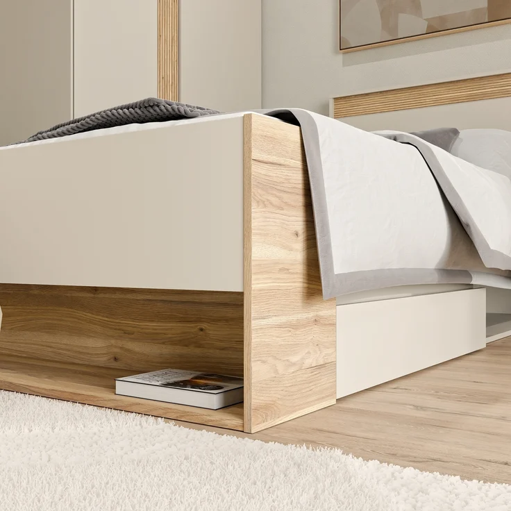 Stauraumbett >WEXLIN< in Sand / Mauvella Eiche Dekor - 100x96,3x210,8cm (BxHxT) – Bild 6