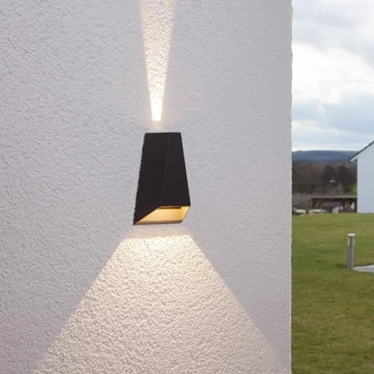 Lampenwelt Lucande LED Wandleuchte Jendrik, spritzwassergeschützt, 2-flammig, Schwarz aus Aluminium, für Außenbereiche (IP54) – Bild 5