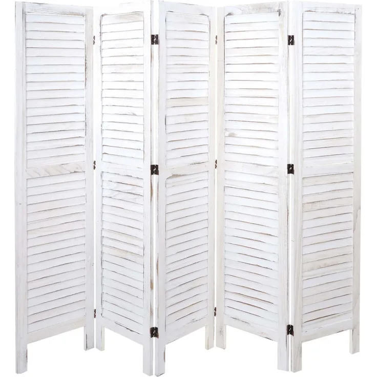 MCW Paravent, 5-teilig, Weiß, Holz, 200x170x2 cm, Sichtschutz im Shabby-Look, komplett montiert, zusammenklappbar