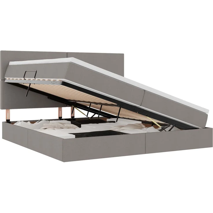 vidaXL LED-Speicherbett mit Matratze Taupe 200 x 200 cm Stoff 3372378 – Bild 2