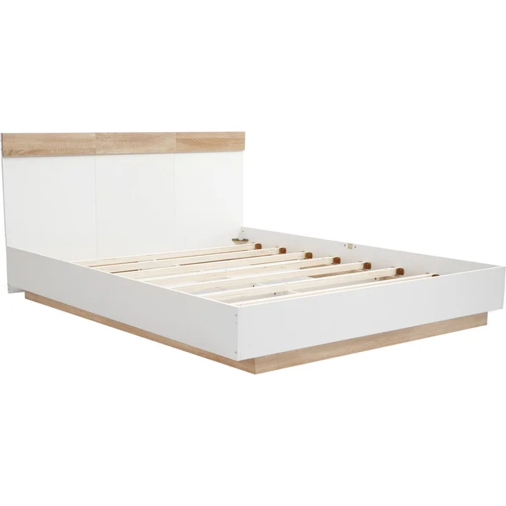 Merax Holzbett Schwebebett 140x200 Doppelbett mit Kopfteil & Lattenrost für Schlafzimmer Beige & Weiß – Bild 1