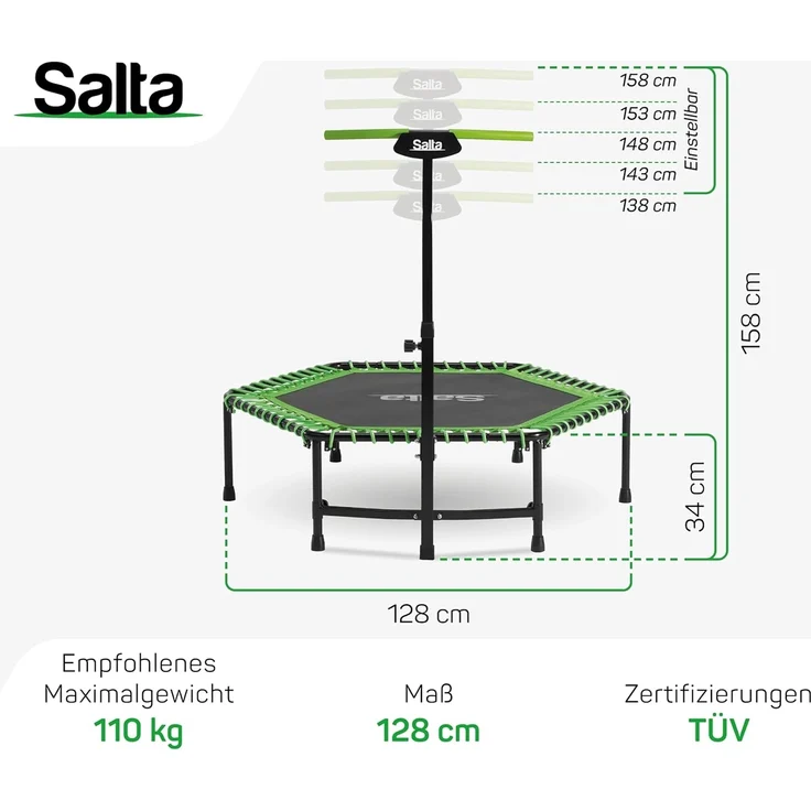 Salta Trampoline Unisex Jugend Fitness Trampoline - Inklusive Griffstange - 128cm – Bild 7