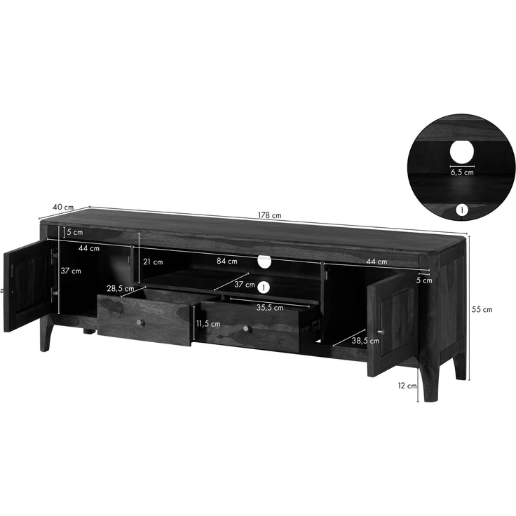 TV-Board Sheesham 178 x 40 x 55 walnuss geölt BROOKLYN #17 – Bild 5