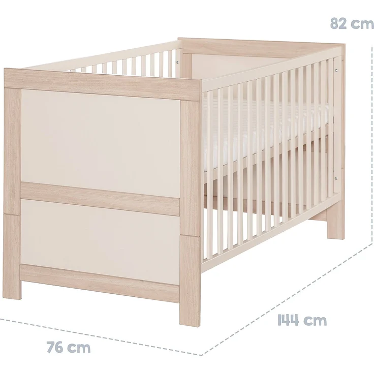 roba Babybett Momo 70 x 140 cm - Mitwachsendes Gitterbett - Höhenverstellbar - Umbaubar zum Juniorbett - Holz cashmere lackiert / Dekor Tristan Eiche – Bild 5