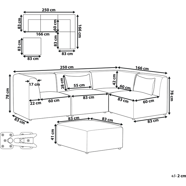Modul Ecksofa 4-Sitzer LEMVIG Cord Sandbeige linksseitig – Bild 2
