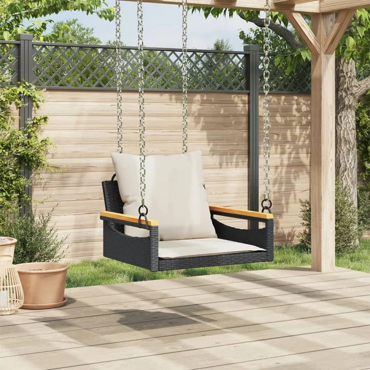 vidaXL Hängesessel mit Kissen Schwarz 63x62x40 cm Poly Rattan 368164 – Bild 3