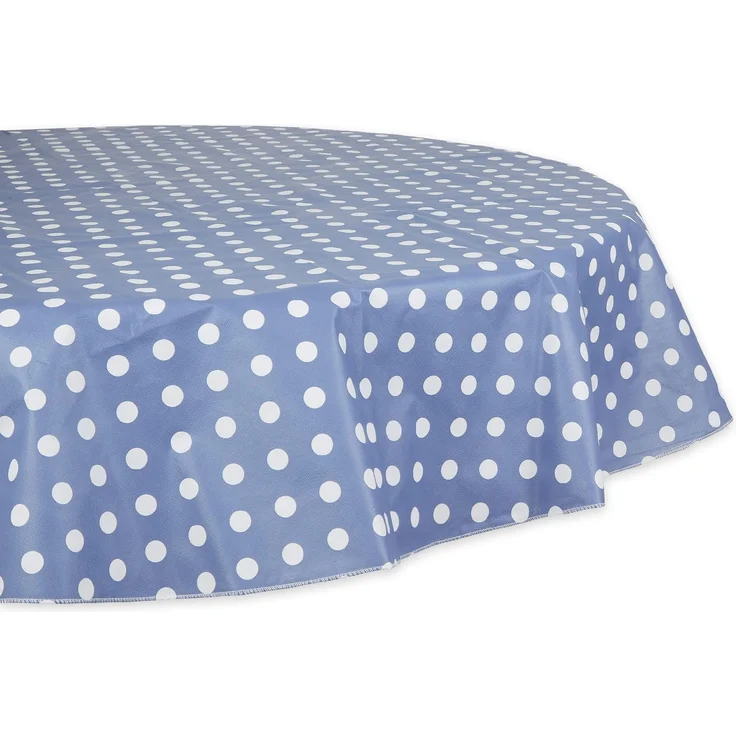 DII Vinyl-Tischdecke mit Flanell-Rückseite, rund, 178 cm, Stonewash-Blau