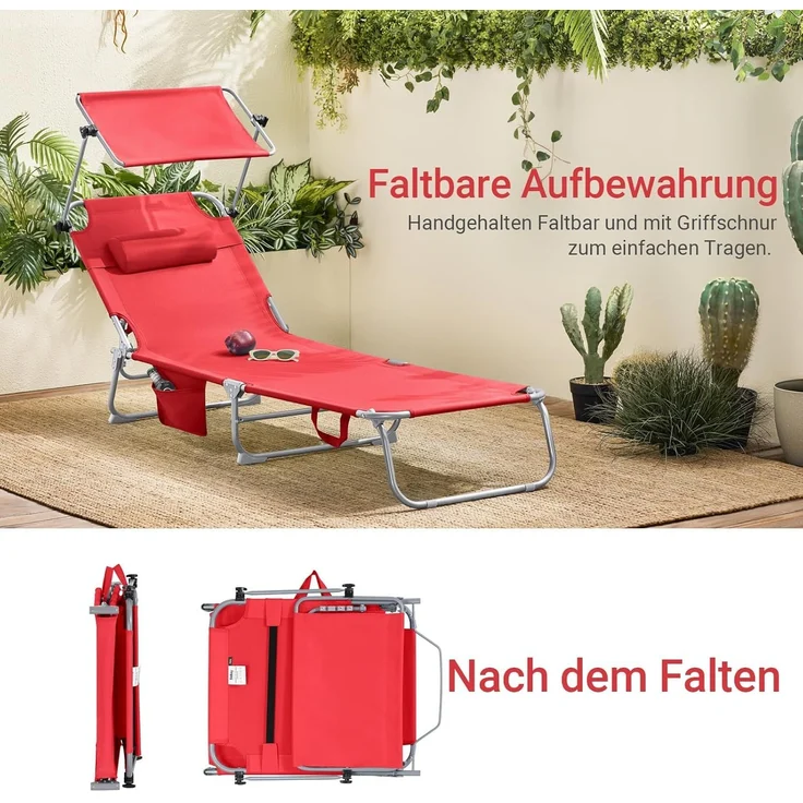 SoBuy Gartenliege OGS48x2, 2-er Set Sonnenliege mit Kopfkissen Relaxstuhl Strandliege Liegestuhl – Bild 7