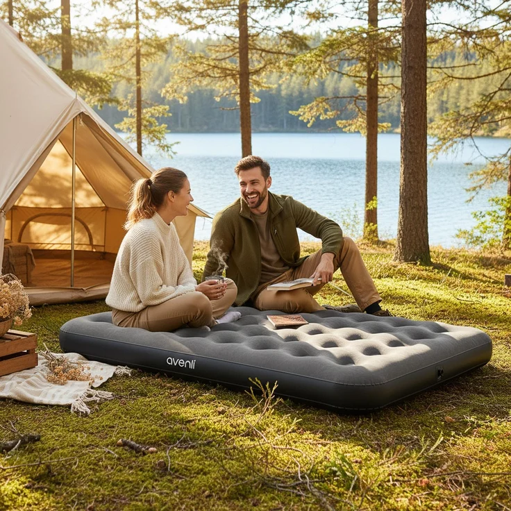 Avenli Luftmatratze Camping CloudCoil grau mit eingebauter Fußpumpe 203x152x22cm – Bild 2
