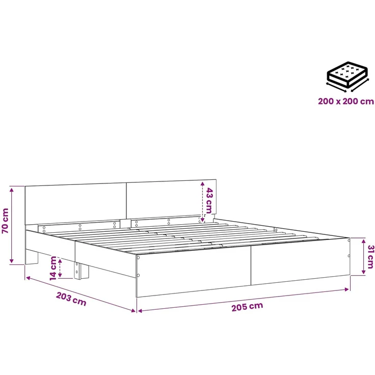 vidaXL Bettgestell mit Kopfteil Altholz 200 x 200 cm Holzwerkstoff 3445768 – Bild 8