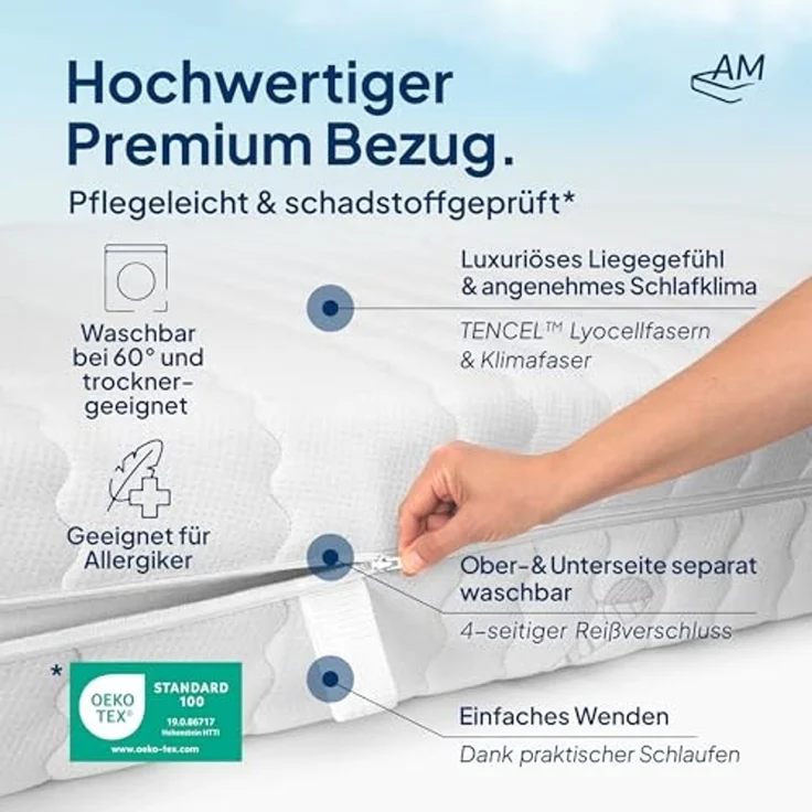 AM Qualitätsmatratzen Hochwertige 7-Zonen Taschenfederkernmatratze 120x180 cm - 24 cm Premiumhöhe - Tonnentaschenfederkernmatratze 120x180 cm - H3 – Bild 5