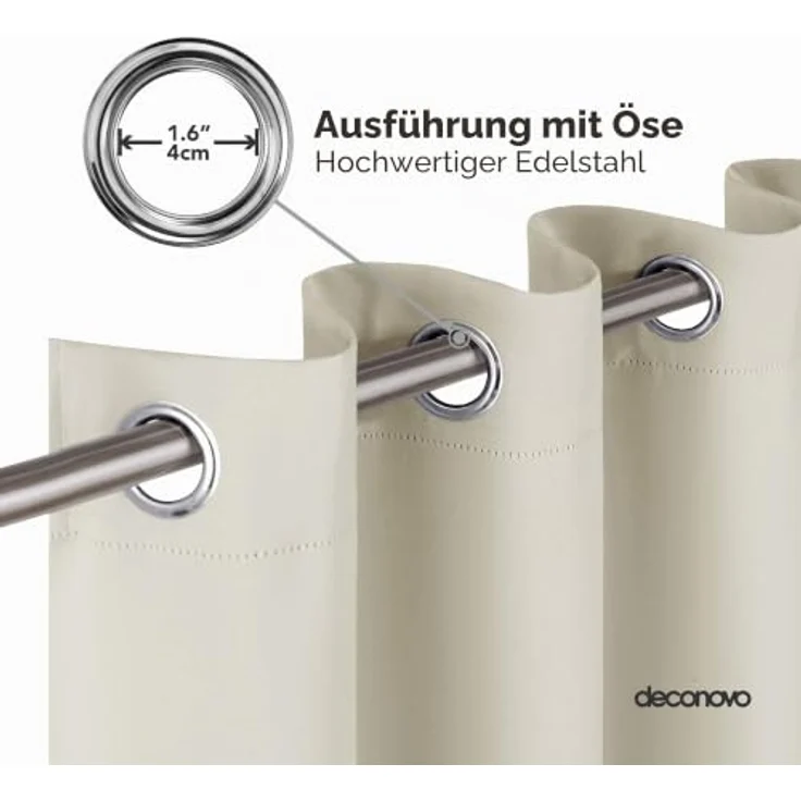 Deconovo Verdunklungsvorhänge mit Ösen UV-Schutz Deko Vorhang Hellbeige | 1 Stück, H229 x B132 cm, Blickdichte Gardinen, Thermovorhang Hitzeschutz, Ösenschal, Sichtschutz, Blackout Curtains,UV-Schutz – Bild 3