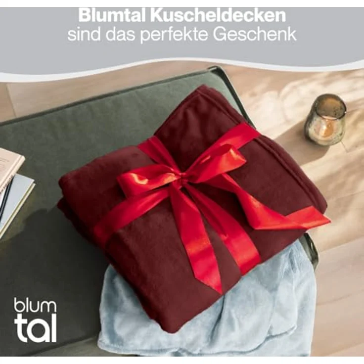Blumtal Kuscheldecke flauschig - Oeko-TEX zertifizierte Fleecedecke 130x150 cm - Wohndecke 130x150 cm - Decke Couch Wohn- & Kuscheldecke - Flauschdecke - Wohndecke Kuscheldecke 130x150 cm Dunkelrot – Bild 6