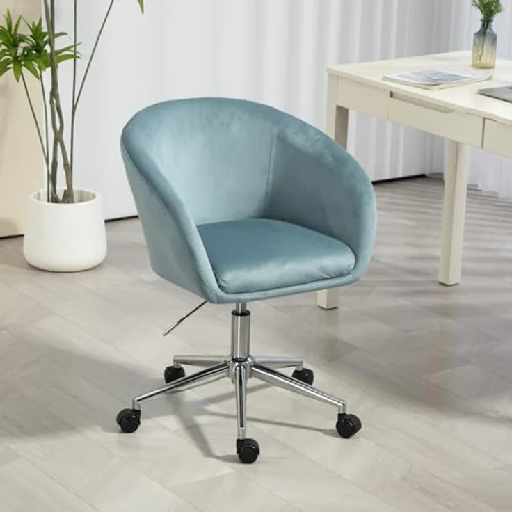 Svita Louisa Schreibtischstuhl, Blau, Rund, Drehkreuz, 360° drehbar, stufenlos höhenverstellbar, 56x88x56 cm – Bild 4