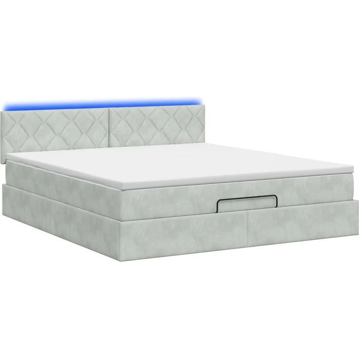 vidaXL Ottoman-Bett mit Matratze und LED Hellgrau 160 x 200 cm Samt 3457221 – Bild 9