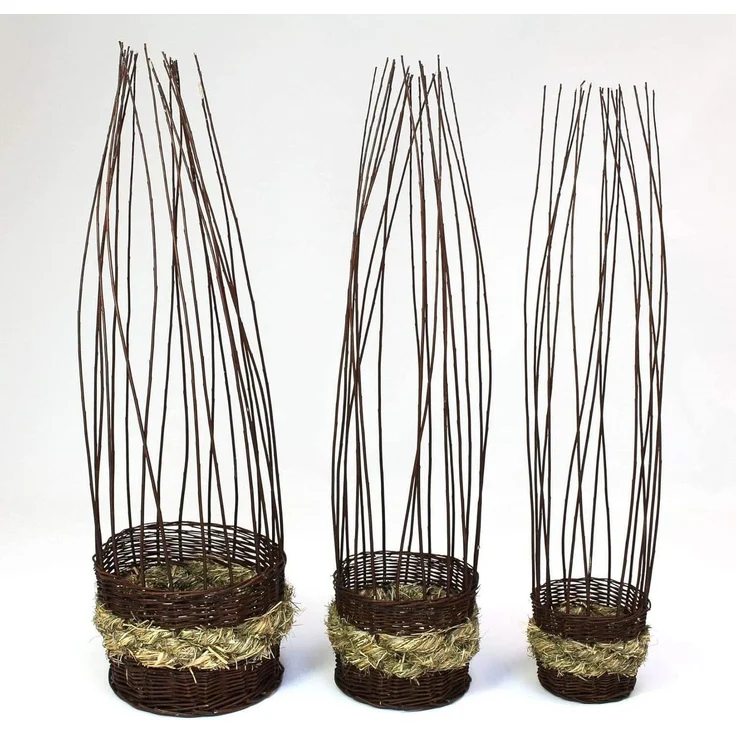 3x Pflanzkorb aus Weide & Stroh, Blumentopf mit Rankhilfe, Pflanzgefäß mit Rankgitter, Gartendeko, Pflanzschale – Bild 1