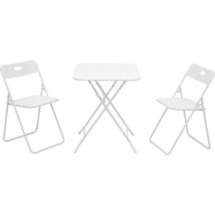 JARDJ Dreiteiliges, faltbares Bistro-Set für den Außenbereich, 2 Stühle und 1 Tisch, wetterfest, weiß, mit E-Beschichtung, für Terrasse und Garten geeignet – Bild 2