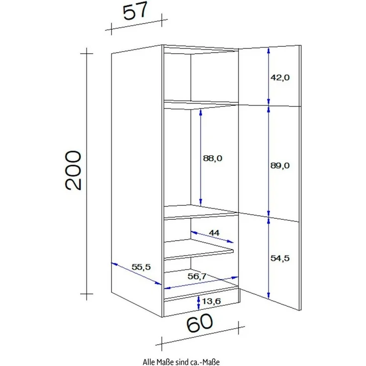 Flex-Well Kühlumbauschrank Vintea (B x H x T) 60 x 200 x 57 cm, mit Metallgriffen – Bild 3