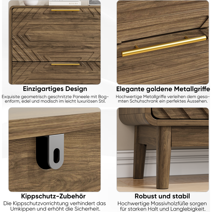 DESVIAE Garderobenschrank Schuhschrank Walnuss aus MDF –95 x 80 x 24 cm, 2 Kippfächer, offene Ablage – Bild 6