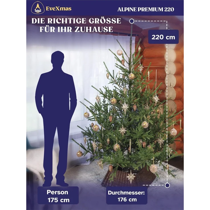 EveXmas Alpine Künstlicher Weihnachtsbaum Grün 220 cm – 826 Astspitzen, inkl. klappbarem Metallständer – Bild 7