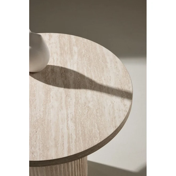 Venture Home Couchtisch Härön, runder Couchtisch in eleganter Travertinoptik, Ø 50 cm, Sofatisch, MDF, 3D-Papier, rund, weich geformt, einheitlich – Bild 4